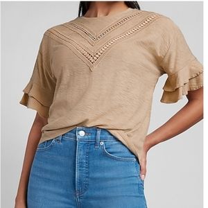 Lace inset ruffle sleeve tee.